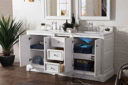 De Soto 72" Double Vanity, Bright White w/ 3 CM Arctic Fall Solid Surface Top James Martin Vanities