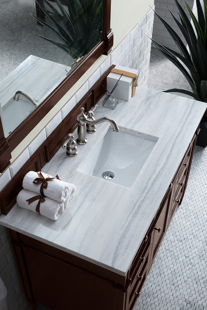 Brittany 48" Burnished Mahogany Single Vanity w/ 3 CM Arctic Fall Solid Surface Top James Martin Vanities