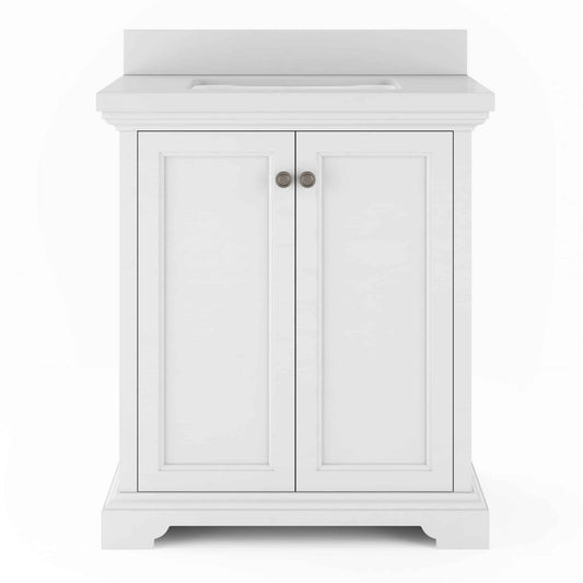 30" Portage Peak Vanity in White with Pure White Quartz Top Thomasville