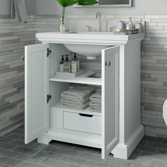 30" Portage Peak Vanity in White with Pure White Quartz Top Thomasville