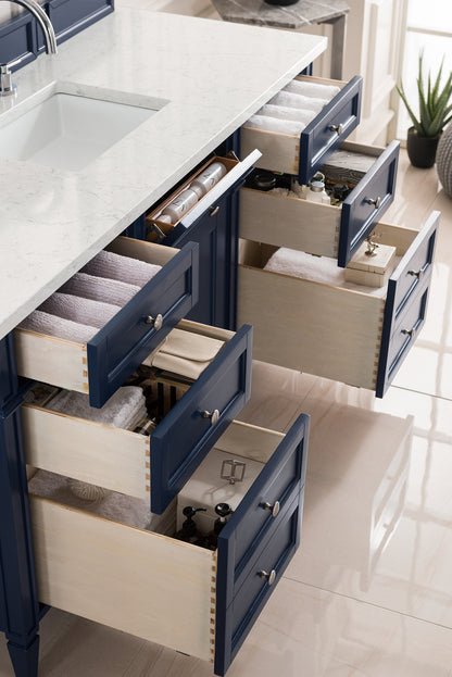 Brittany 60" Victory Blue Single Vanity w/ 3 CM Eternal Jasmine Pearl Quartz Top James Martin Vanities