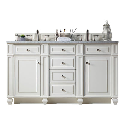 Bristol 60" Double Vanity, Bright White, w/ 3 CM Carrara Marble Top James Martin Vanities