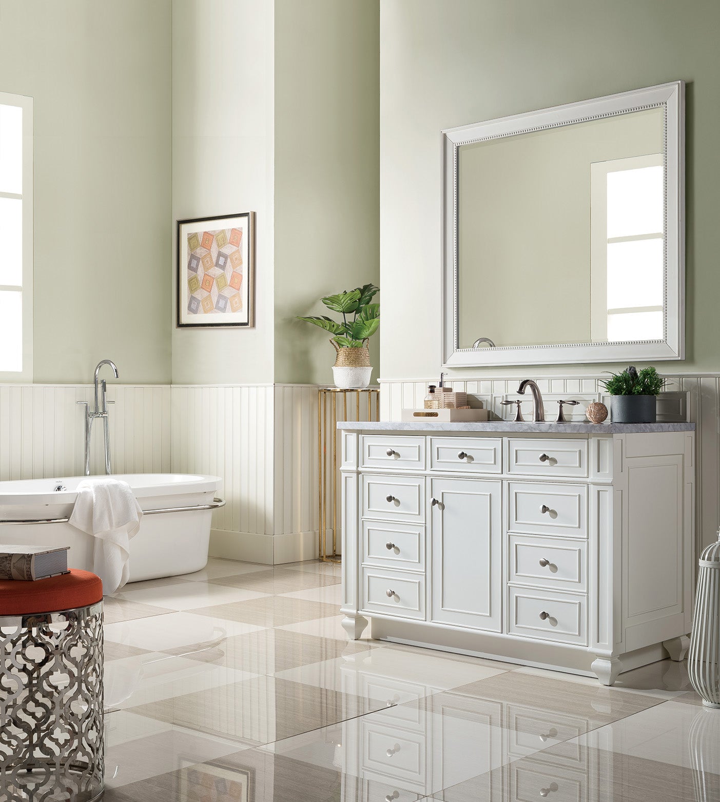Bristol 48" Single Vanity, Bright White, w/ 3 CM Carrara Marble Top James Martin Vanities
