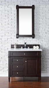 Brittany 36" Burnished Mahogany Single Vanity w/ 3 CM White Zeus Quartz Top James Martin Vanities