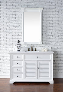 Savannah 48" Single Vanity Cabinet, Bright White, w/ 3 CM White Zeus Quartz Top James Martin Vanities