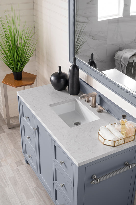 Copper Cove Encore 48" Single Vanity, Silver Gray w/ 3 CM Eternal Jasmine Pearl Quartz Top James Martin Vanities