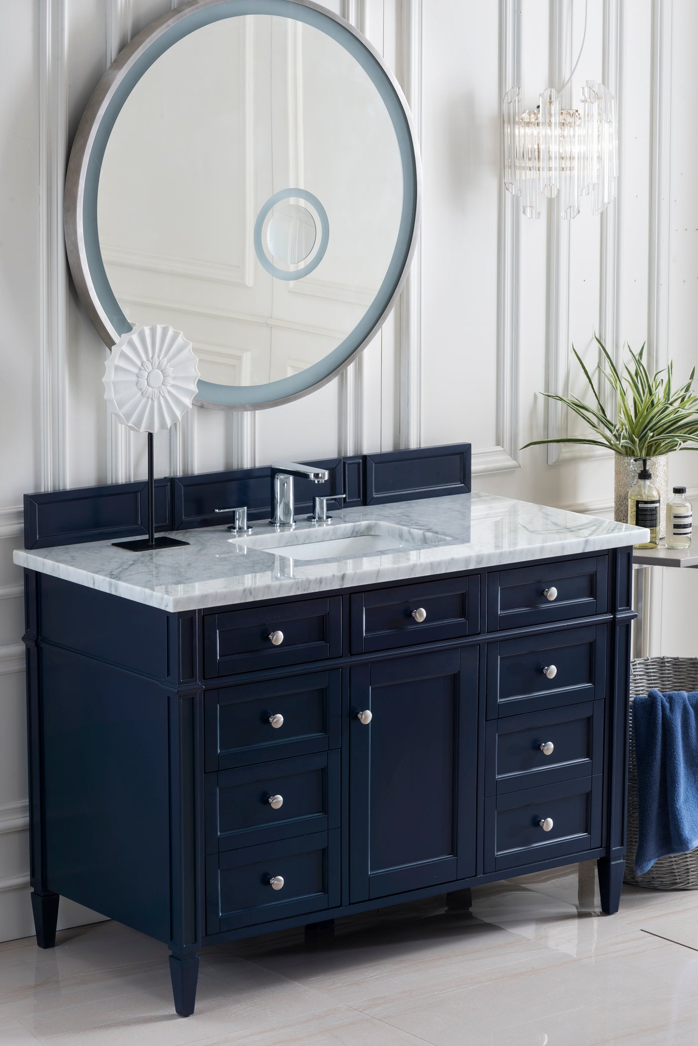 Brittany 48" Victory Blue Single Vanity w/ 3 CM Carrara Marble Top James Martin Vanities