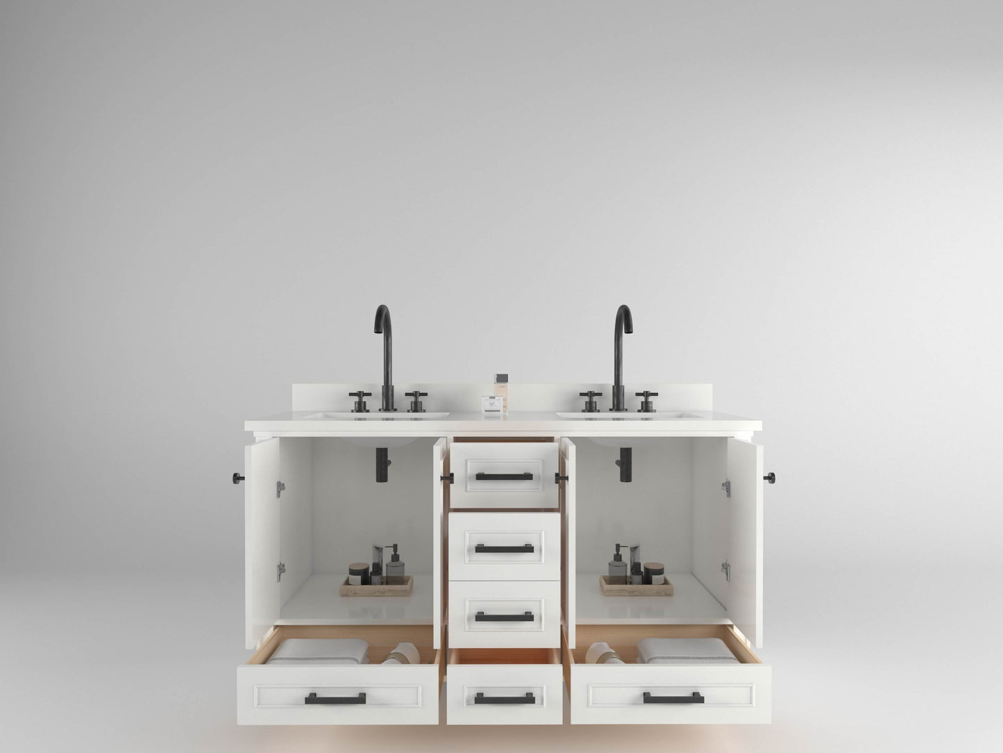Windsor 60 Double in All Wood Vanity in Bright White - Cabinet Only