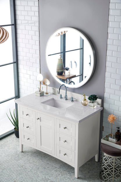 Palisades 48" Single Vanity, Bright  White, w/ 3 CM Eternal Jasmine Pearl Quartz Top James Martin Vanities