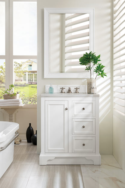 De Soto 30" Single Vanity, Bright White w/ 3 CM Arctic Fall Solid Surface Top James Martin Vanities