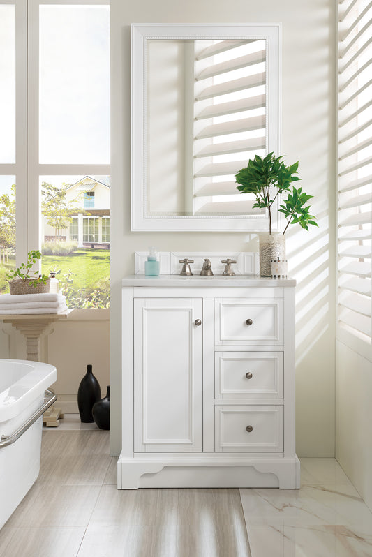 De Soto 30" Single Vanity, Bright White w/ 3 CM Arctic Fall Solid Surface Top James Martin Vanities