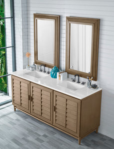 Portland 72" Double Vanity Whitewashed Walnut, w/ 3 CM White Zeus Quartz Top James Martin Vanities