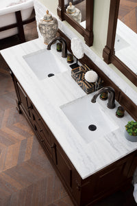 Brookfield 60" Double Vanity, Burnished Mahogany w/ 3 CM Arctic Fall Solid Surface Top James Martin Vanities