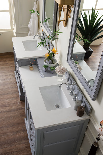 Bathroom Vanities Outlet Atlanta Renovate for LessDe Soto 82" Double Vanity Set, Silver Gray w/ Makeup Table, 3 CM White Zeus Quartz Top