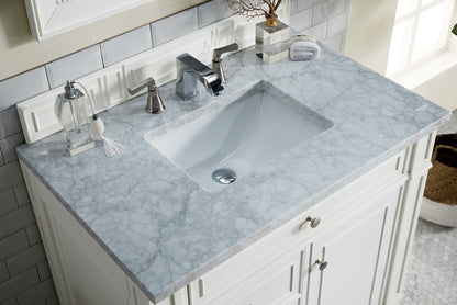 Bristol 36" Single Vanity, Bright White, w/ 3 CM Carrara Marble Top James Martin Vanities