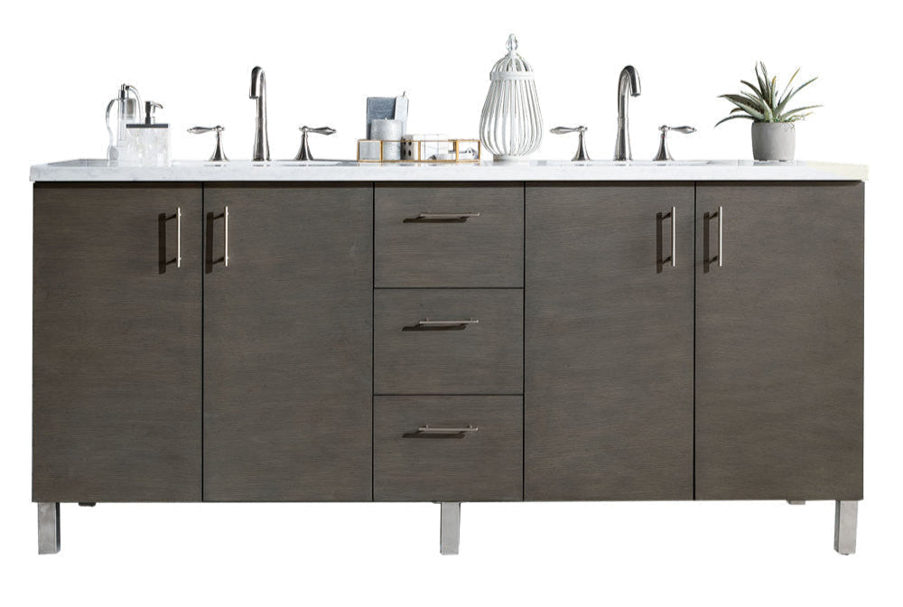 Metropolitan 72" Silver Oak Double Vanity w/ 3 CM Arctic Fall Solid Surface Top James Martin Vanities