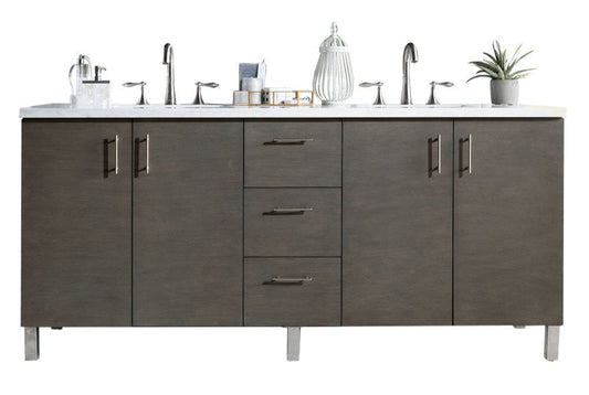 Metropolitan 72" Silver Oak Double Vanity w/ 3 CM Arctic Fall Solid Surface Top James Martin Vanities
