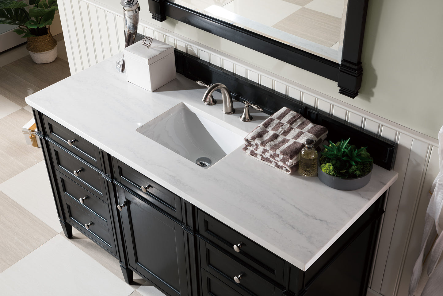 Brittany 60" Single Vanity, Black Onyx w/ 3 CM Arctic Fall Solid Surface Top James Martin Vanities