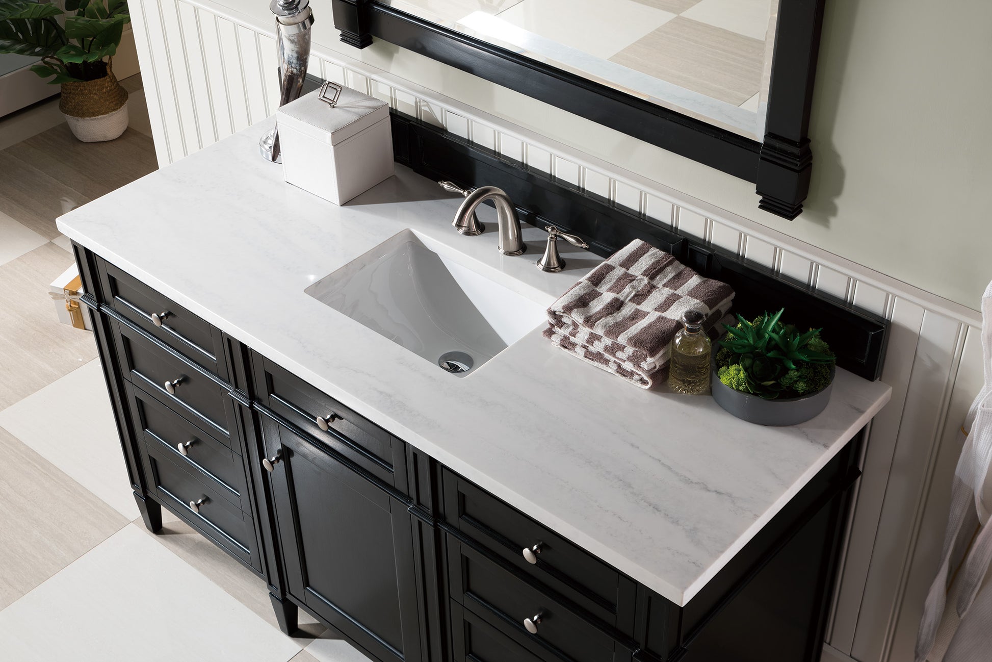 Brittany 60" Single Vanity, Black Onyx w/ 3 CM Arctic Fall Solid Surface Top James Martin Vanities