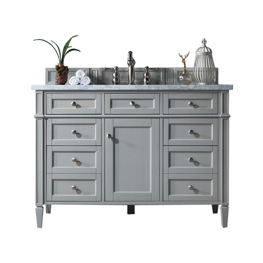 Brittany 48" Urban Gray Single Vanity w/ 3 CM Carrara Marble Top James Martin Vanities