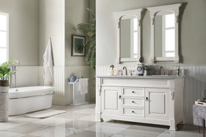 Brookfield 60" Double Vanity, Bright White w/ 3 CM Carrara Marble Top James Martin Vanities
