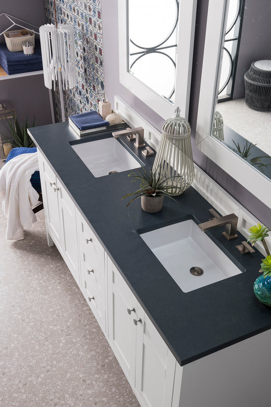 Palisades 72" Double Vanity, Bright White, w/ 3 CM Charcoal Soapstone Quartz Top James Martin Vanities