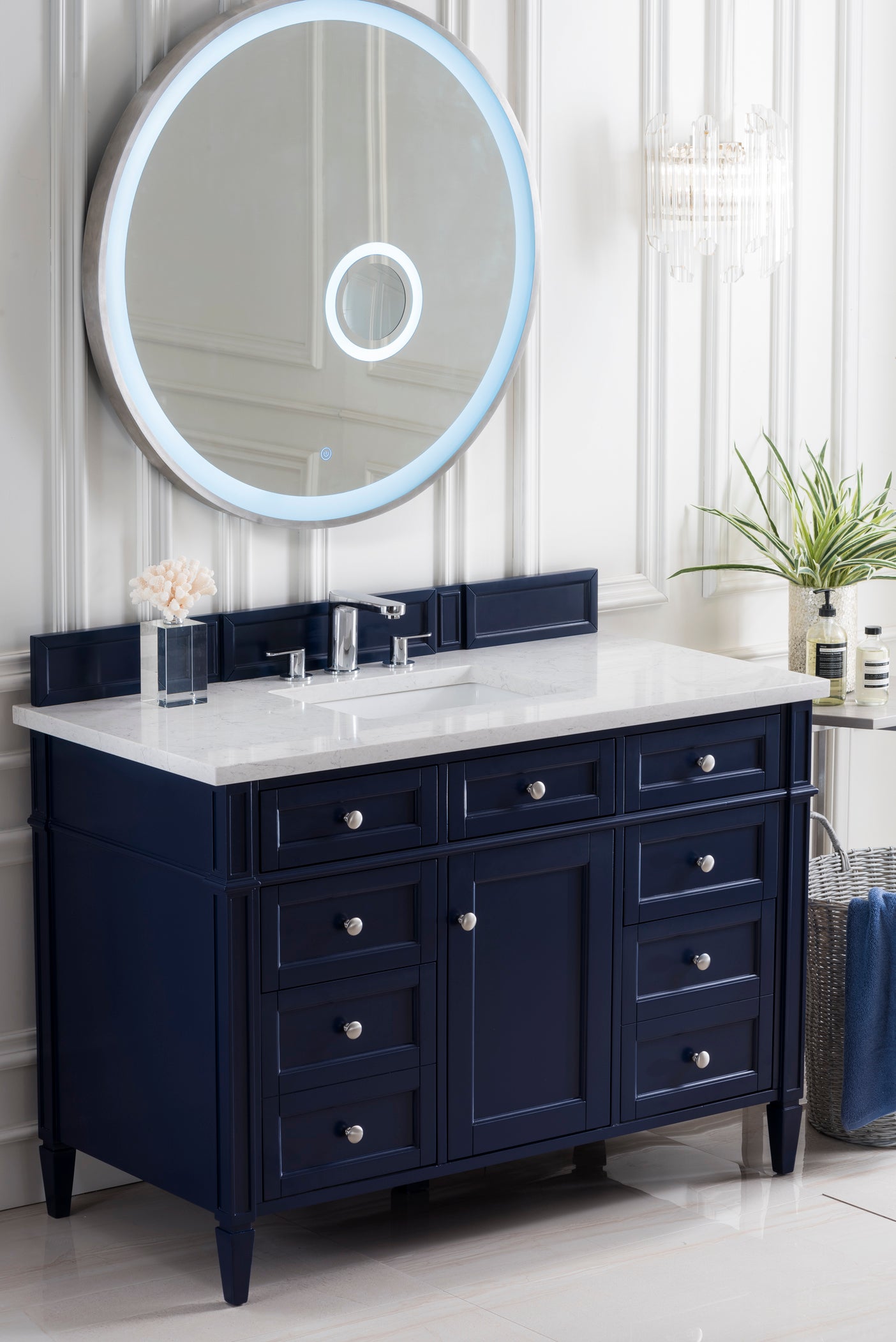 Brittany 48" Victory Blue Single Vanity w/ 3 CM Eternal Jasmine Pearl Quartz Top James Martin Vanities