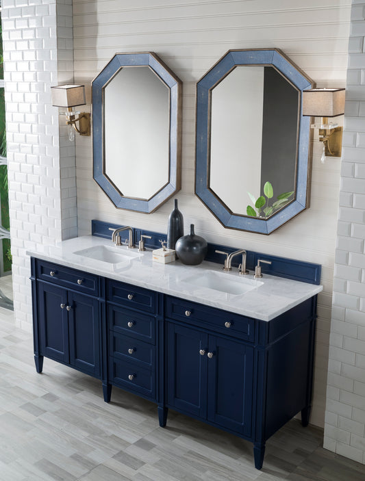 Brittany 72" Victory Blue Double Vanity w/ 3 CM Carrara Marble Top James Martin Vanities