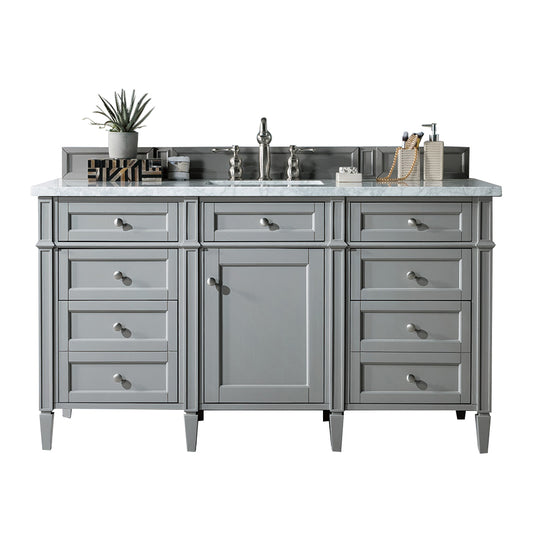 Brittany 60" Urban Gray Single Vanity w/ 3 CM Carrara Marble Top James Martin Vanities