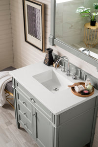 Brittany 36" Urban Gray Single Vanity w/ 3 CM White Zeus Quartz Top James Martin Vanities