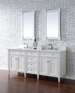 Brittany 72" Bright White Double Vanity w/ 3 CM White Zeus Quartz Top James Martin Vanities