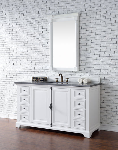 Providence 60" Single Vanity Cabinet, Bright White, w/ 3 CM Grey Expo Quartz Top James Martin