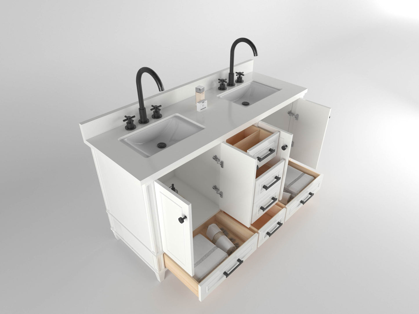 Windsor 60 Double in All Wood Vanity in Bright White - Cabinet Only