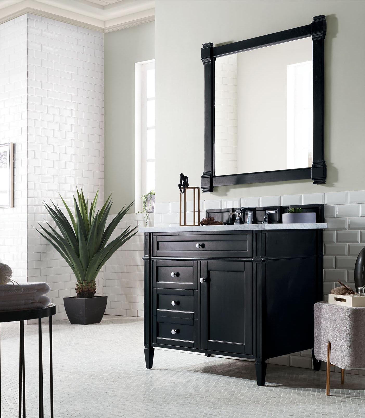 Brittany 36" Black Onyx Single Vanity w/ 3 CM Carrara Marble Top James Martin Vanities