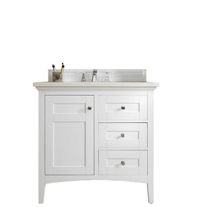 Palisades 36" Single Vanity, Bright White w/ 3 CM Arctic Fall Solid Surface Top James Martin Vanities