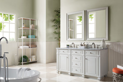 Bristol 60" Double Vanity, Bright White, w/ 3 CM Carrara Marble Top James Martin Vanities