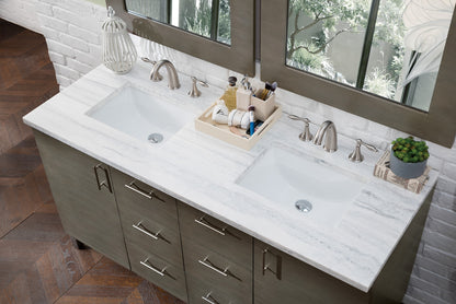 Metropolitan 60" Silver Oak Double Vanity w/ 3 CM Arctic Fall Solid Surface Top James Martin Vanities