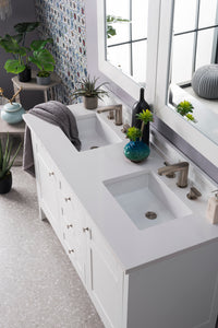 Palisades 60" Double Vanity, Bright White, w/ 3 CM White Zeus Quartz Top James Martin Vanities