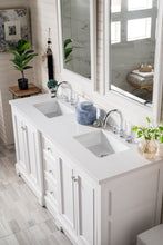 Load image into Gallery viewer, De Soto 72&quot; Double Vanity, Bright White w/ 3 CM White Zeus Quartz Top James Martin Vanities