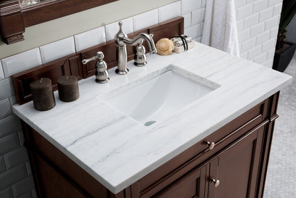 Bathroom Vanities Outlet Atlanta Renovate for LessBrittany 36" Burnished Mahogany Single Vanity w/ 3 CM Arctic Fall Solid Surface Top