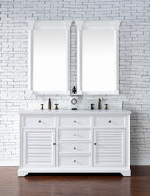 Load image into Gallery viewer, Savannah 60&quot; Double Vanity Cabinet, Bright White, w/ 3 CM White Zeus Quartz Top