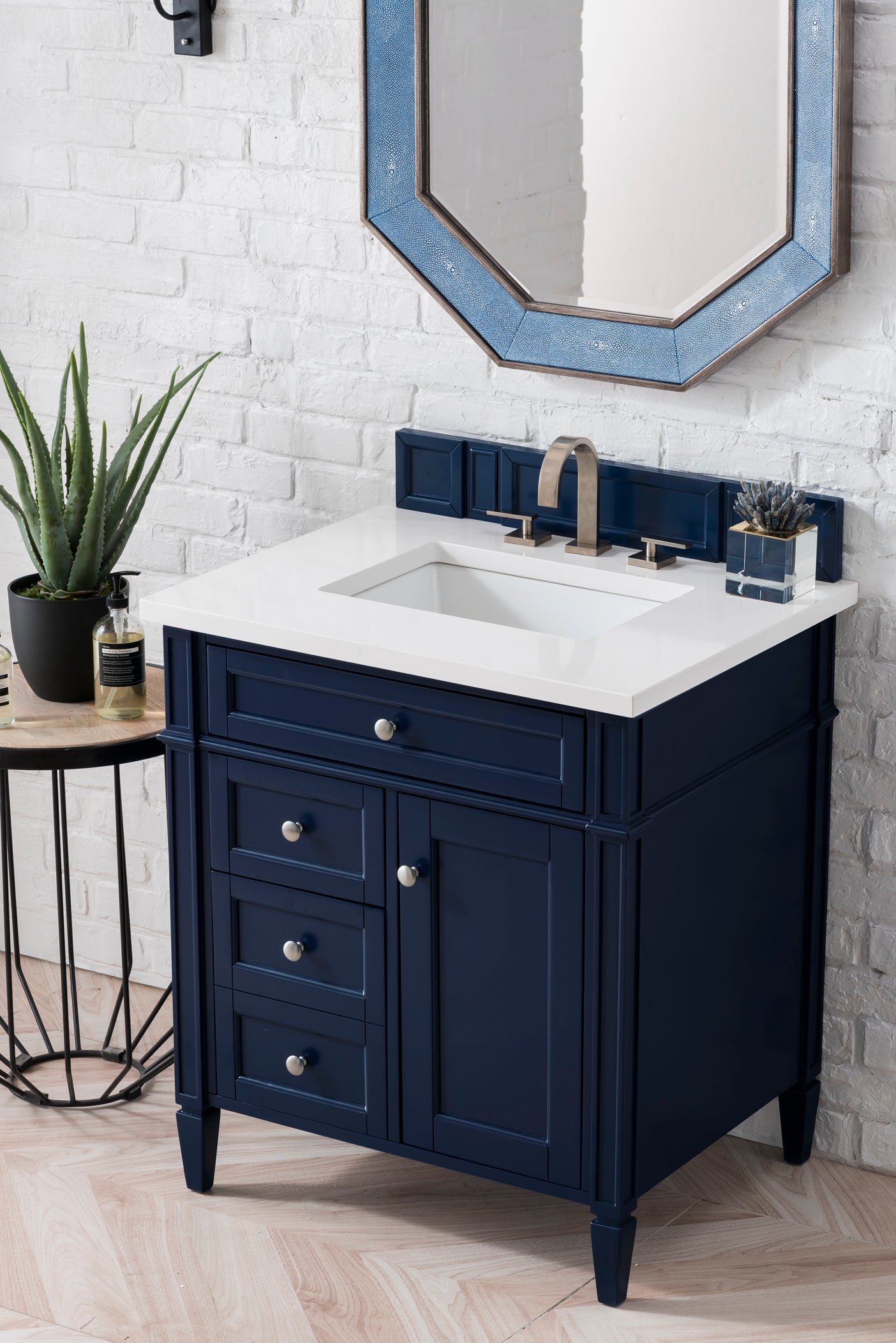 Brittany 30" Single Vanity, Victory Blue w/ 3 CM White Zeus Quartz Top James Martin Vanities