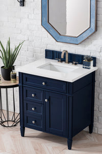 Brittany 30" Single Vanity, Victory Blue w/ 3 CM White Zeus Quartz Top James Martin Vanities