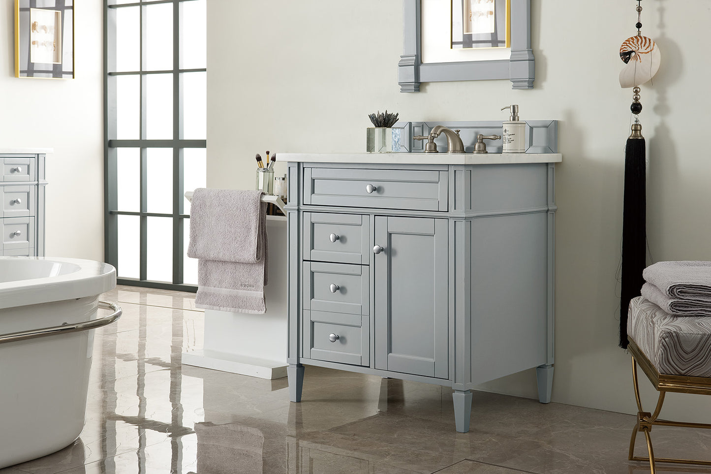 Brittany 30" Single Vanity, Urban Gray w/ 3 CM Arctic Fall Solid Surface Top James Martin Vanities