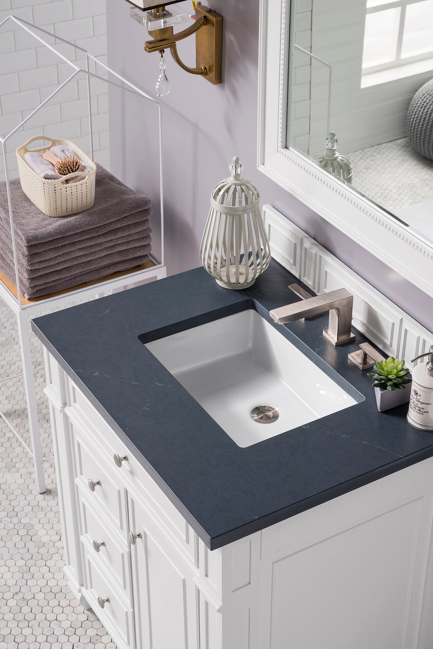 Bristol 30" Single Vanity, Bright White, w/ 3 CM Charcoal Soapstone Quartz Top James Martin Vanities