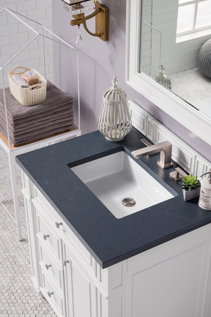Bristol 30" Single Vanity, Bright White, w/ 3 CM Charcoal Soapstone Quartz Top James Martin Vanities