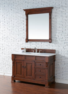 Brookfield 48" Single Vanity, Warm Cherry w/ 3 CM White Zeus Quartz Top James Martin Vanities