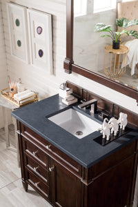 Brittany 36" Burnished Mahogany Single Vanity w/ 3 CM Charcoal Soapstone Quartz Top James Martin Vanities