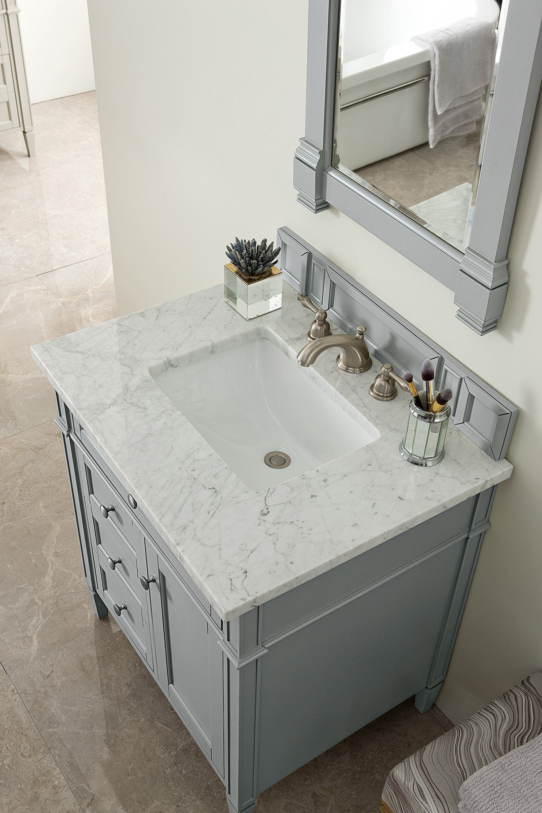 Brittany 30" Single Vanity, Urban Gray w/ 3 CM Carrara Marble Top James Martin Vanities