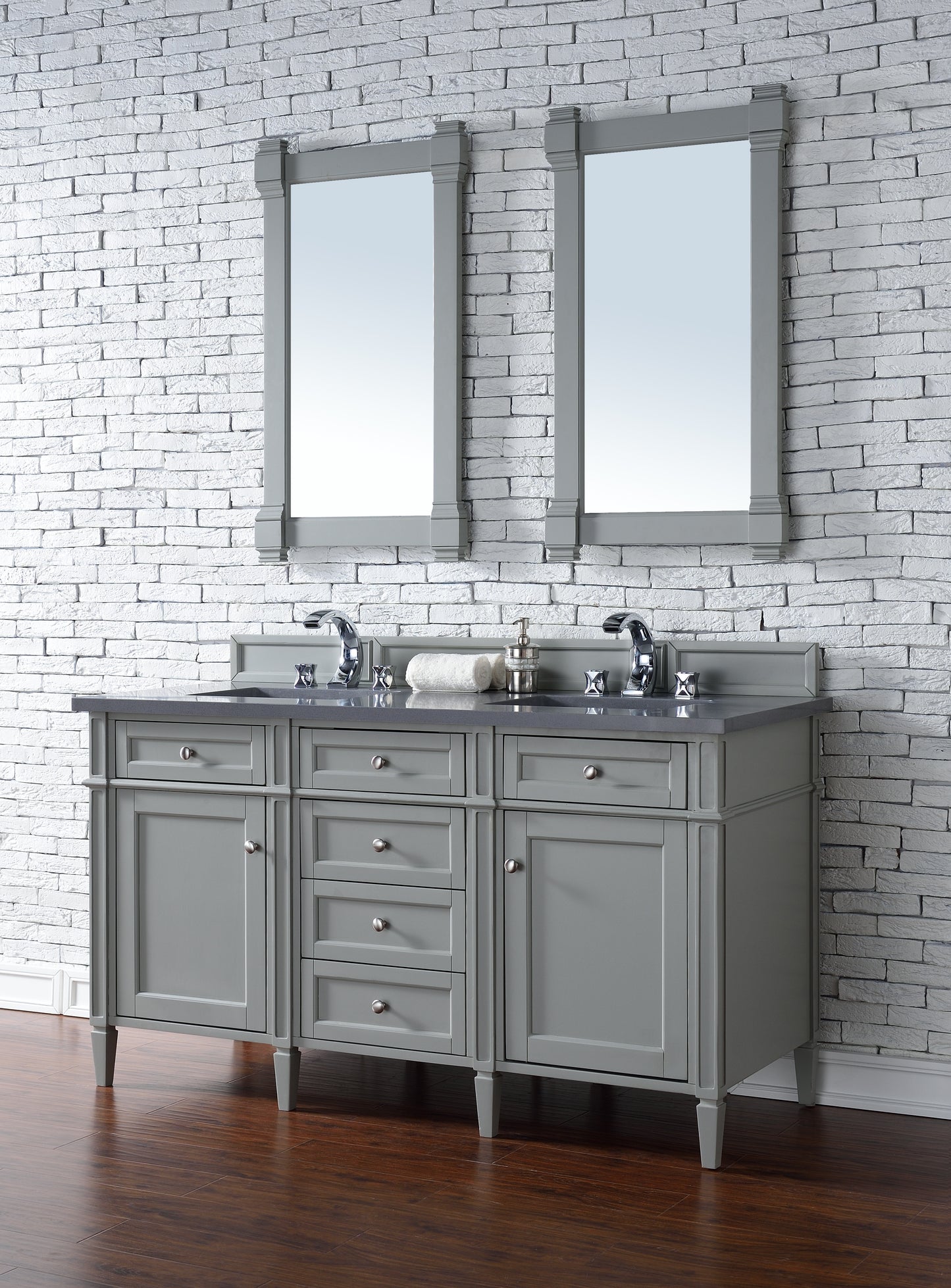 Brittany 60" Urban Gray Double Vanity w/ 3 CM Charcoal Soapstone Quartz Top James Martin Vanities